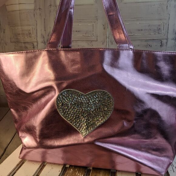 Pink Metallic beach tote bag handbag shoulder girl - Picture 1 of 7